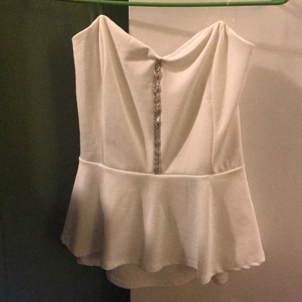 white strapless top